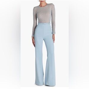 NADINE MERABI Misha Beaded Powder Blue High-Waist Wide-Leg Jumpsuit Sz Small